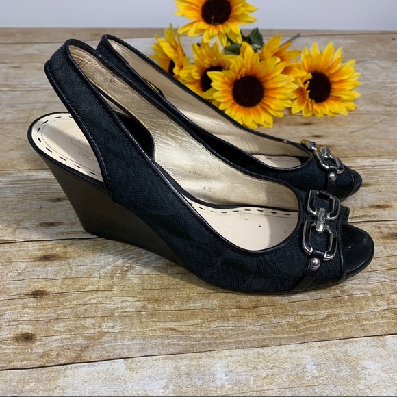 Coach black wedges have peep toe. Size 7 1/2 - Picture 4 of 9